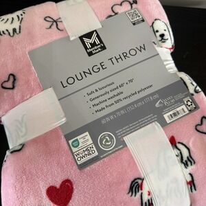 Members Mark Soft Cozy Pink Dogs Hearts Lounge Throw Blanket 60x70 New